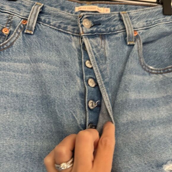 Levi's Ribcage Ripped High Waist Straight Ankle Distressed Jeans sz 31 - Picture 3 of 7